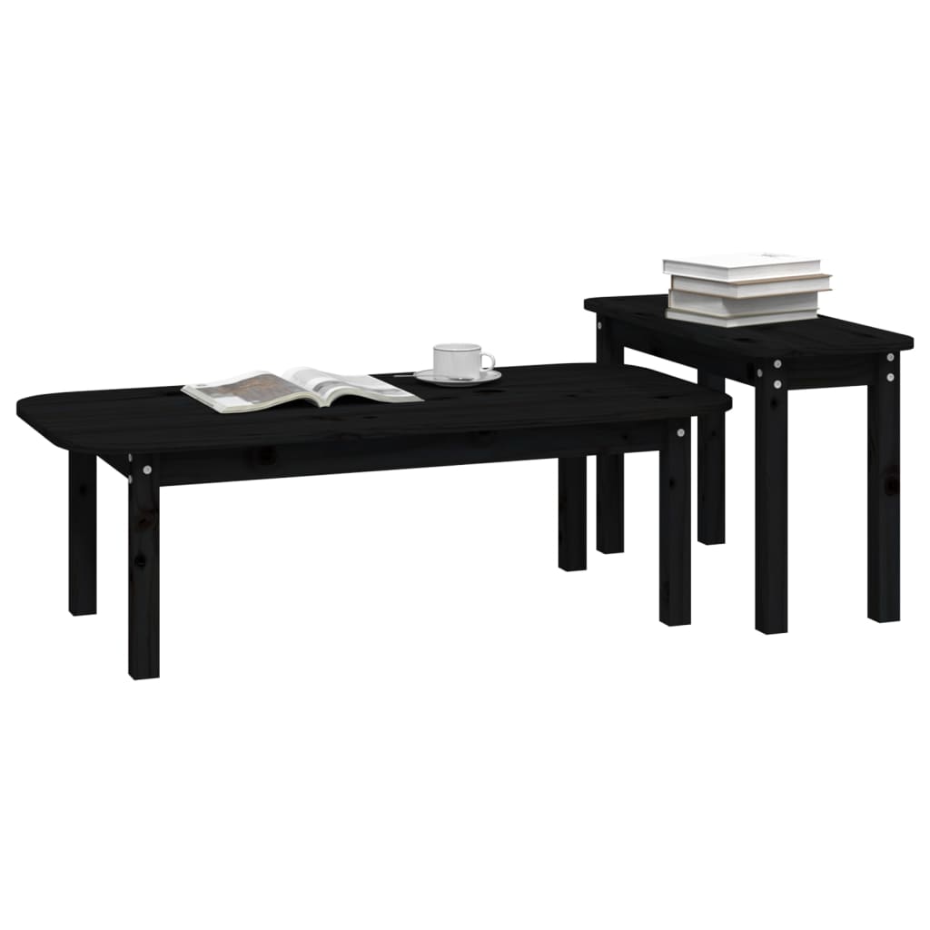 Salongbord 2 stk svart heltre furu
