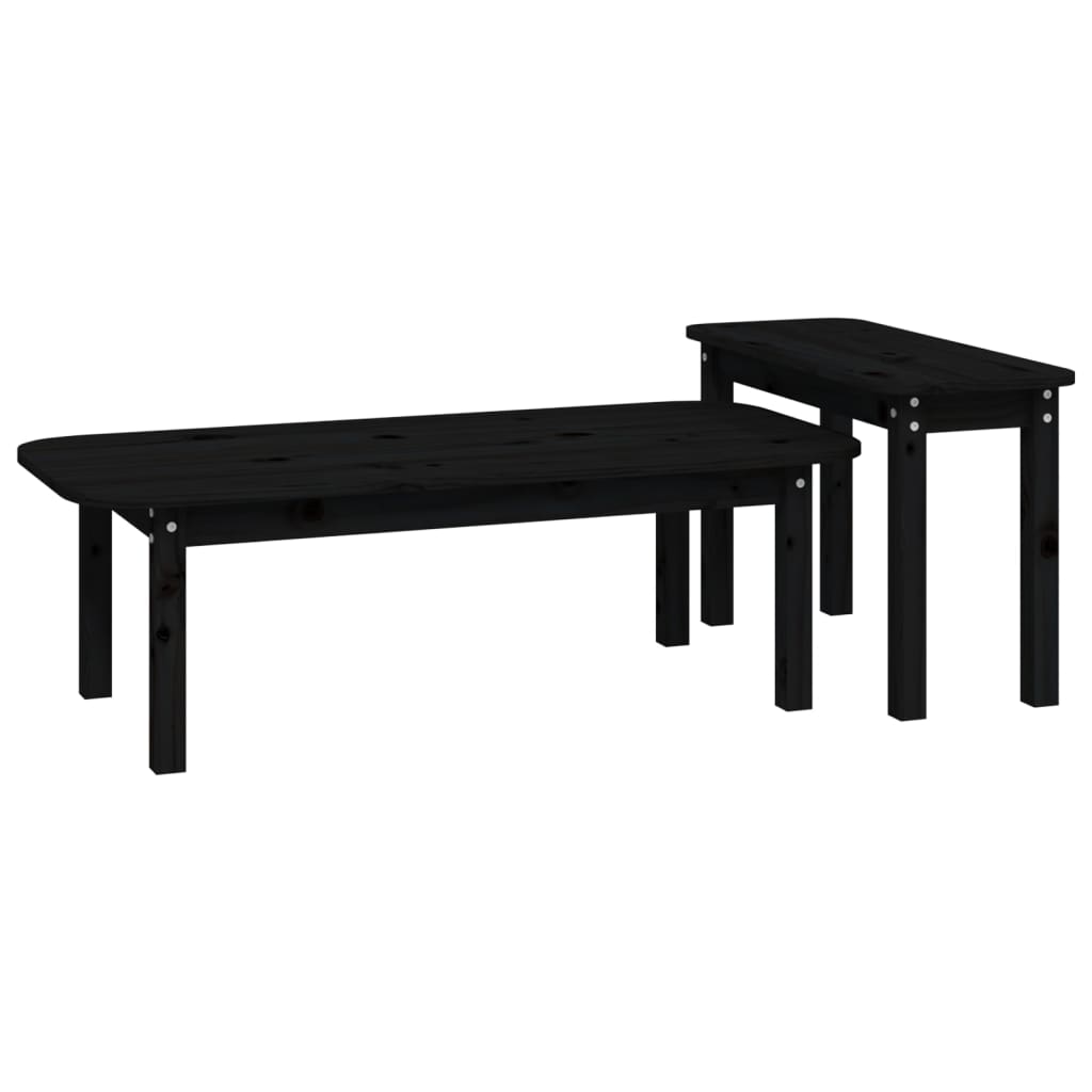 Salongbord 2 stk svart heltre furu