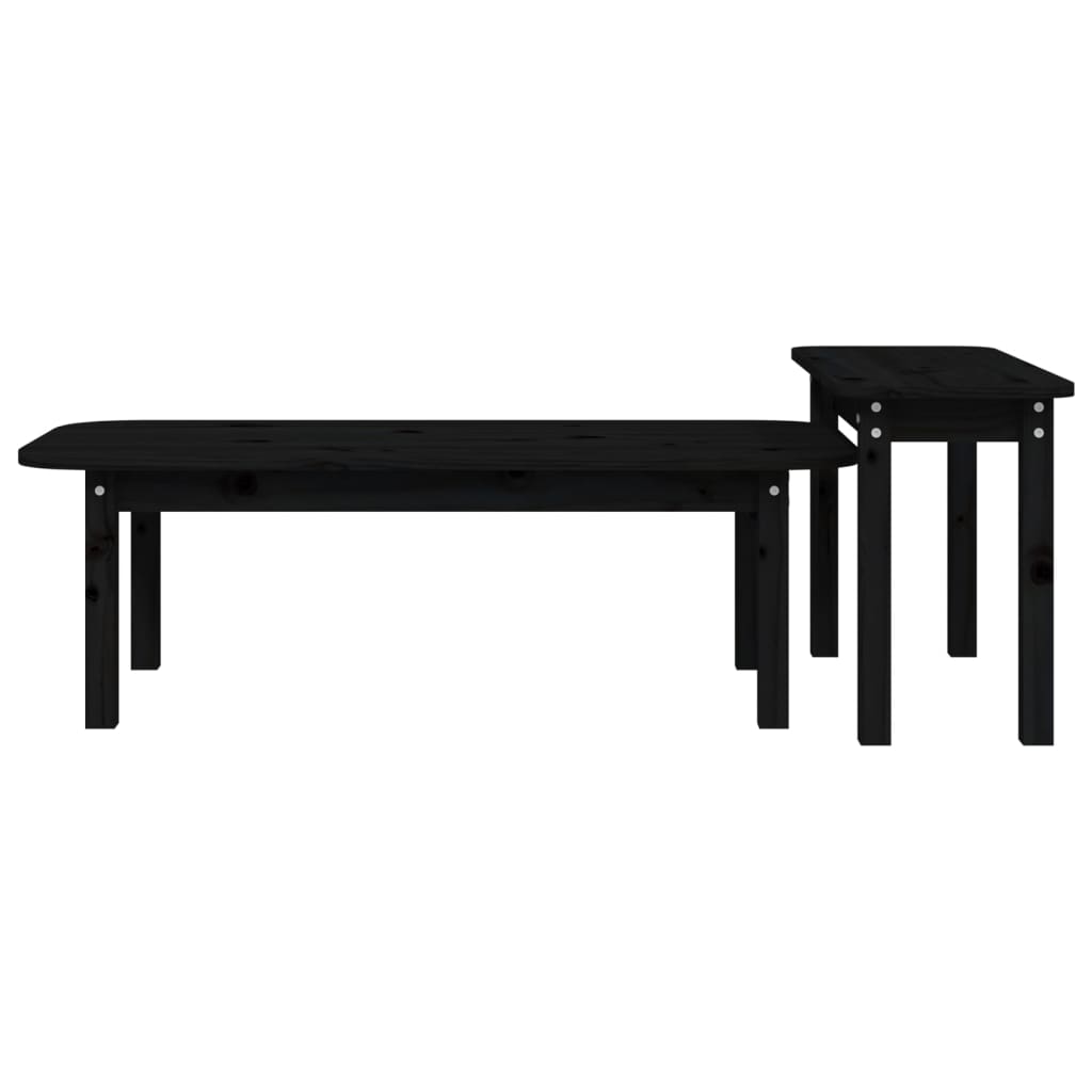 Salongbord 2 stk svart heltre furu