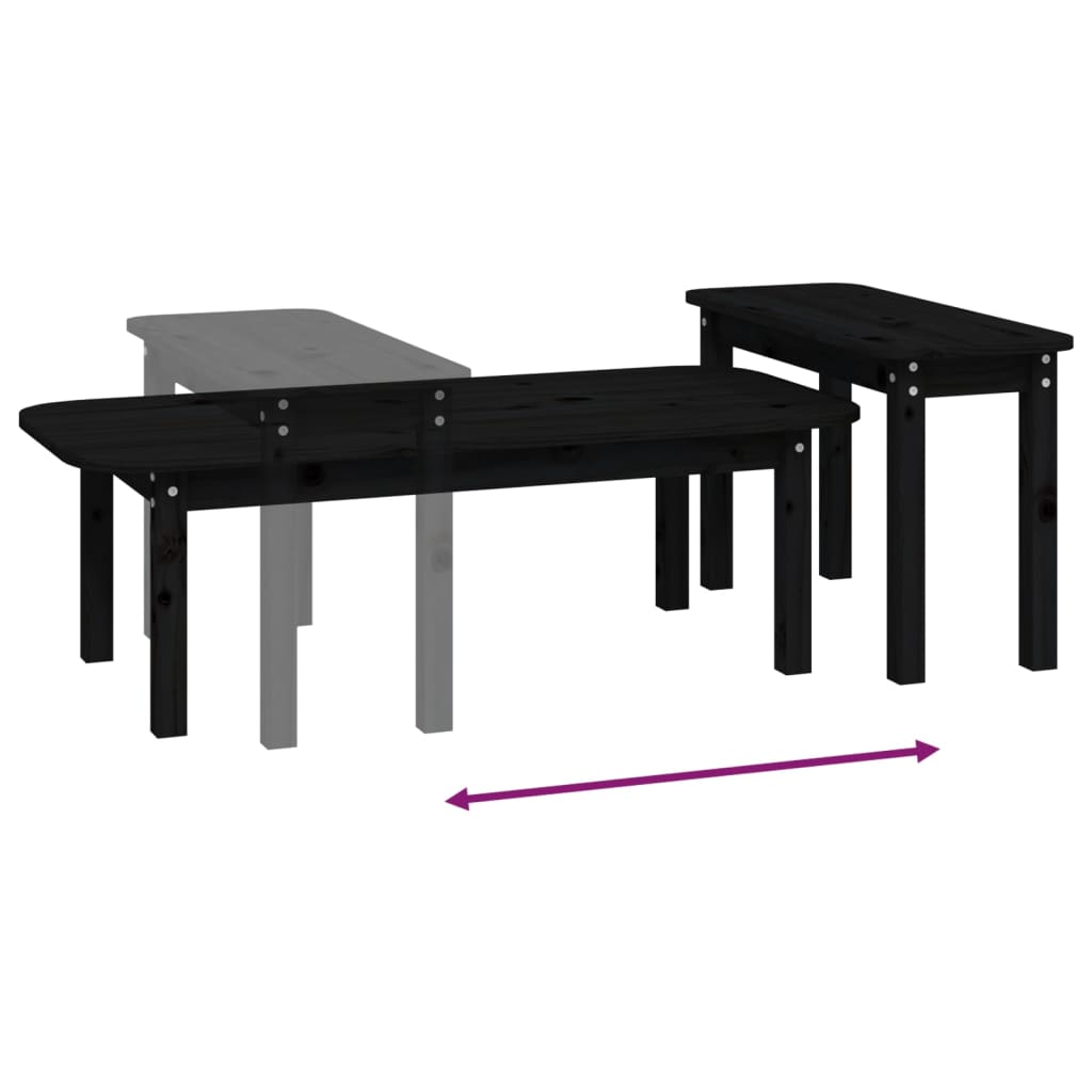 Salongbord 2 stk svart heltre furu