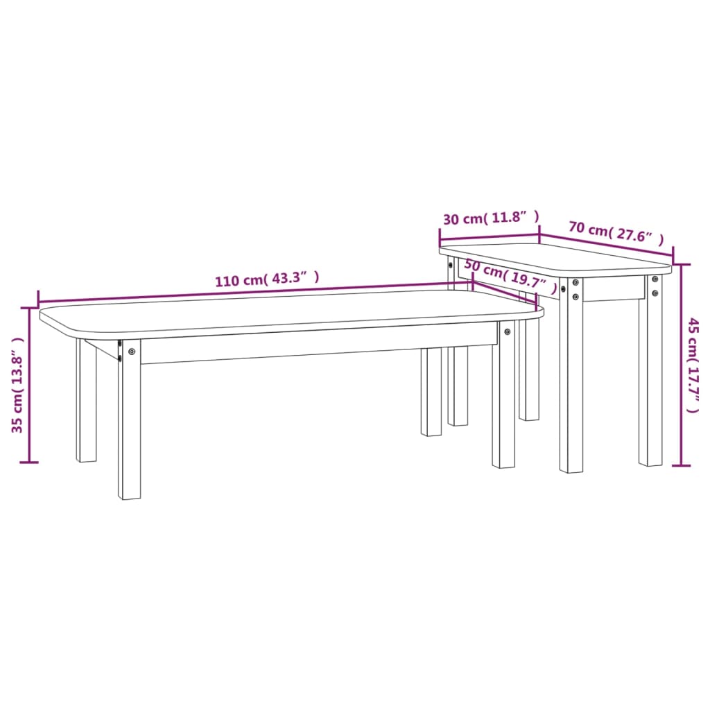 Salongbord 2 stk svart heltre furu