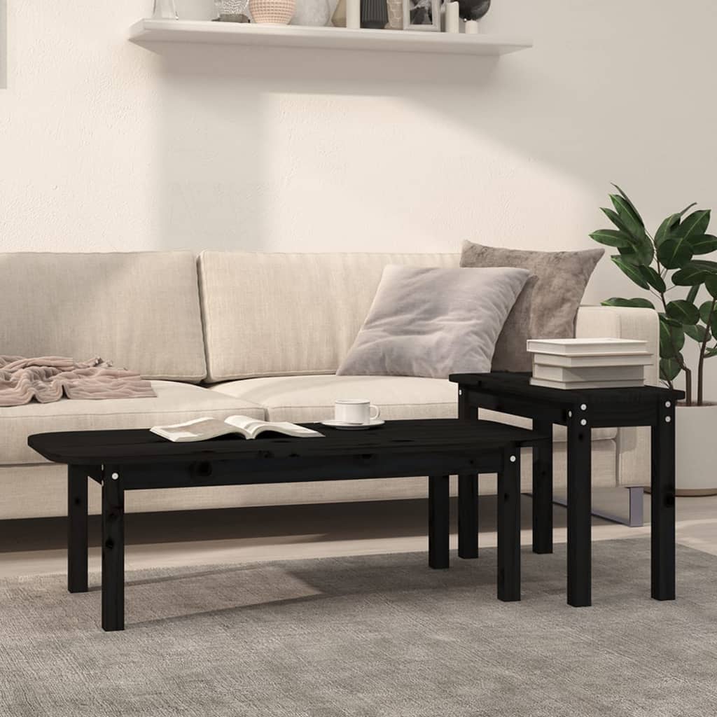 Salongbord 2 stk svart heltre furu