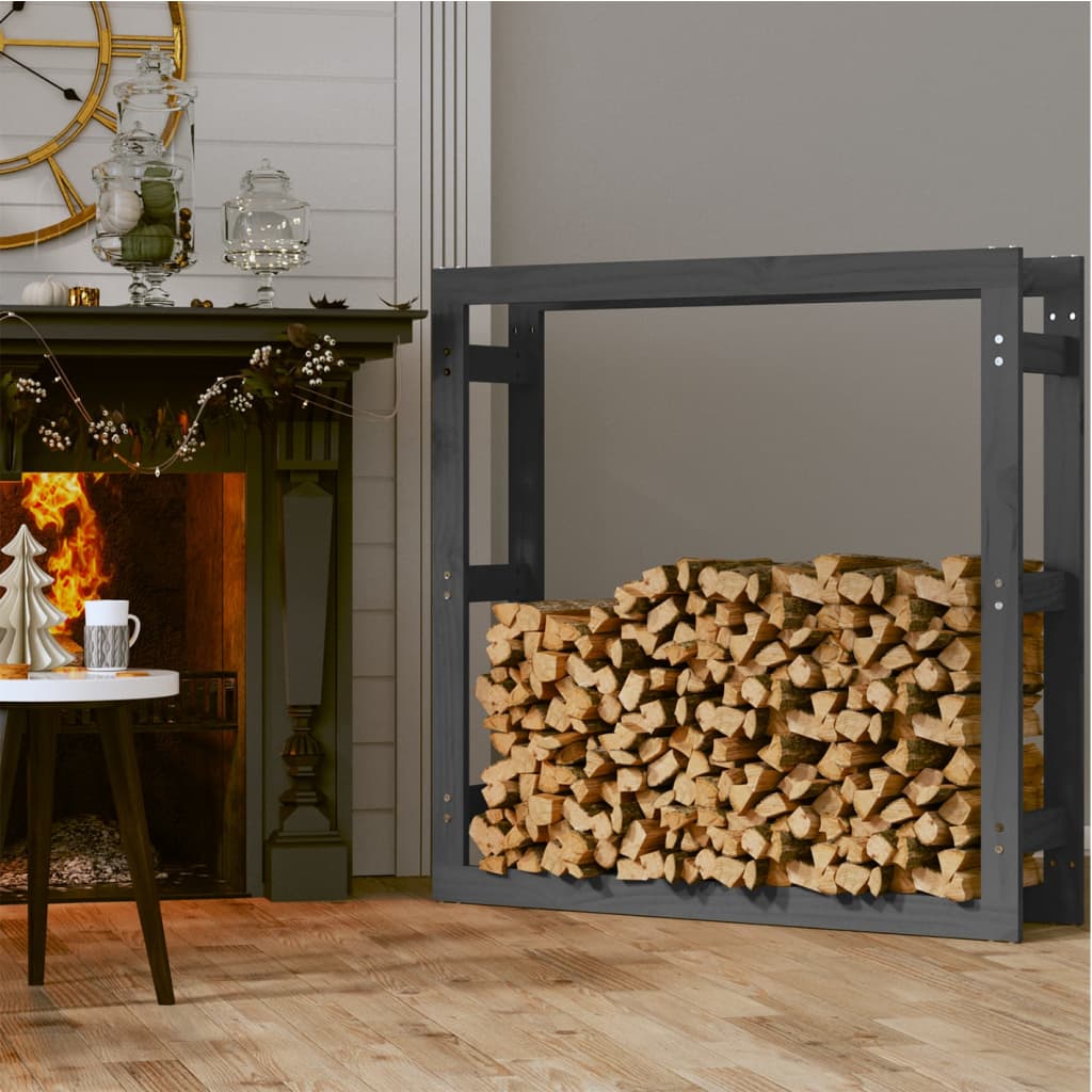 Vedstativ grå 100x25x100 cm heltre furu