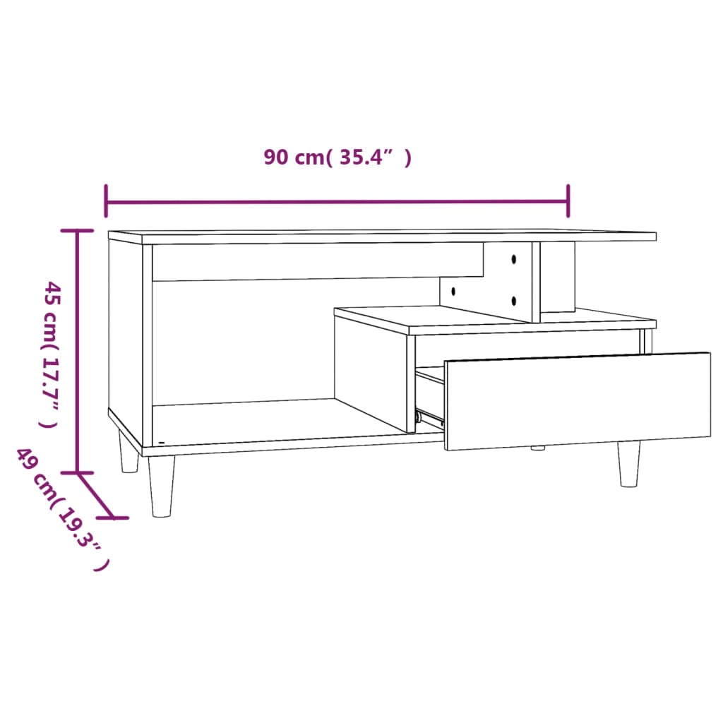 Salongbord røkt eik 90x49x45 cm konstruert tre