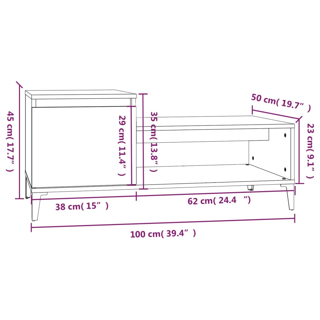 Salongbord sonoma eik 100x50x45 cm konstruert tre
