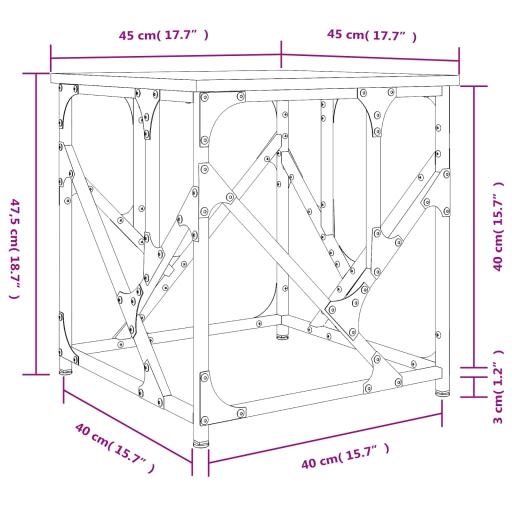 Salongbord røkt eik 45x45x47,5 cm konstruert tre