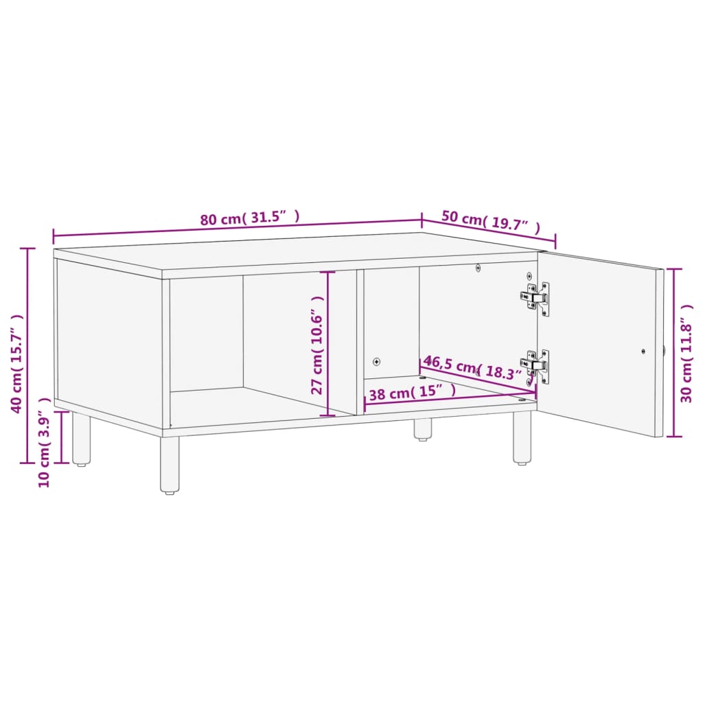 Salongbord svart 80x50x40 cm heltre furu
