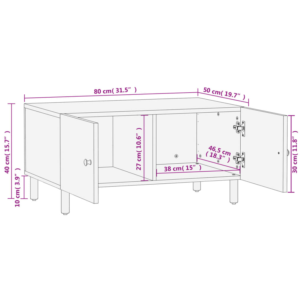 Salongbord svart 80x50x40 cm heltre furu