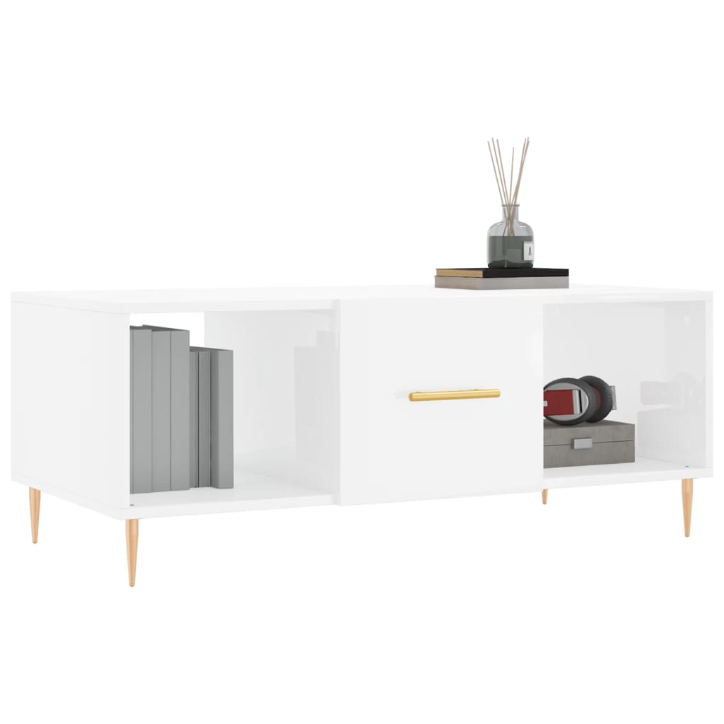 Salongbord høyglans hvit 102x50x40 cm konstruert tre