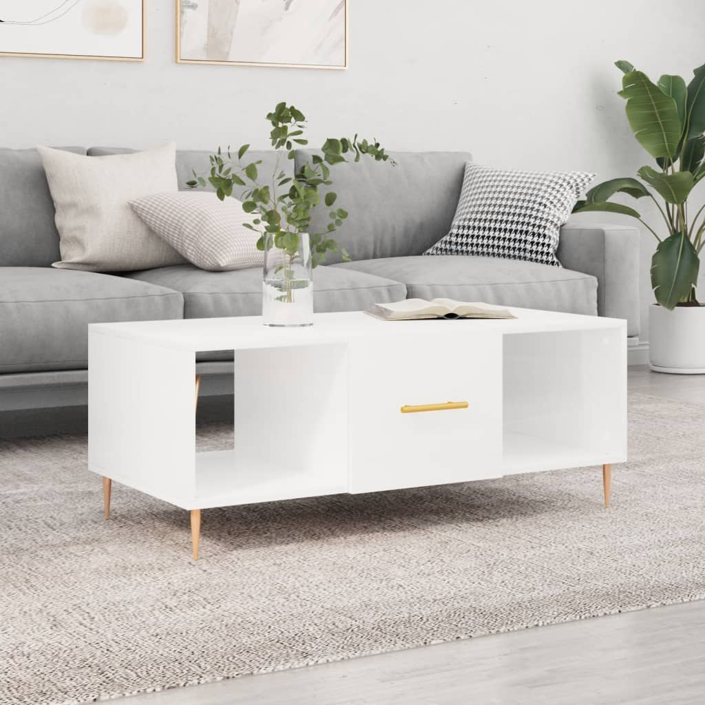 Salongbord høyglans hvit 102x50x40 cm konstruert tre