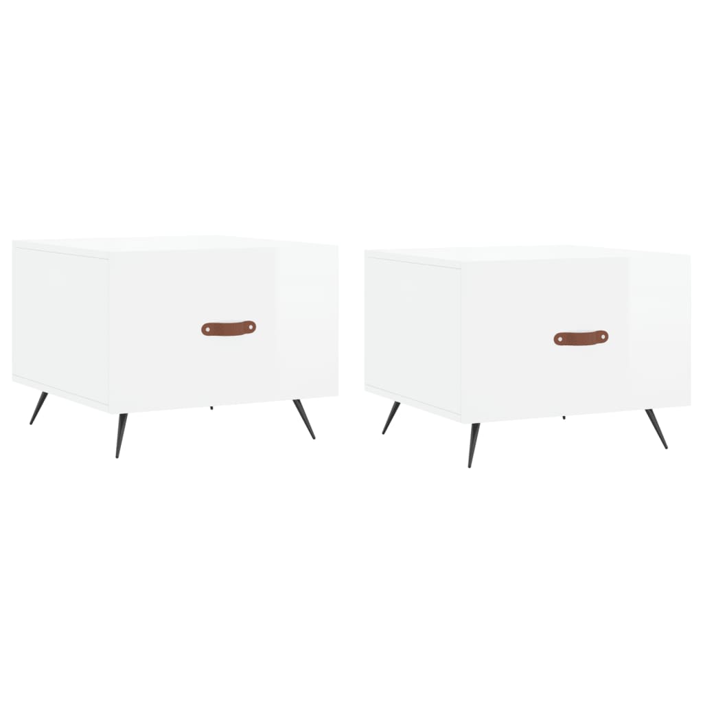 Salongbord 2 stk høyglans hvit 50x50x40 cm konstruert tre