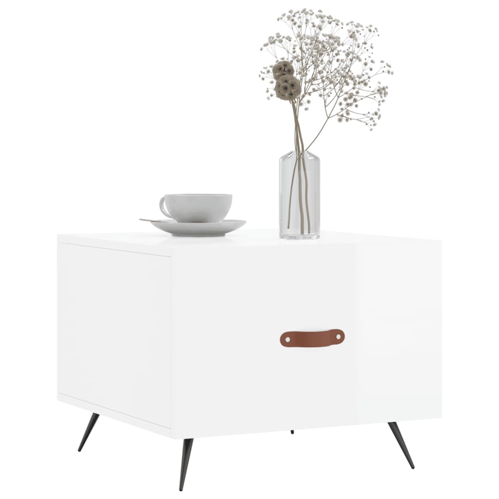 Salongbord 2 stk høyglans hvit 50x50x40 cm konstruert tre