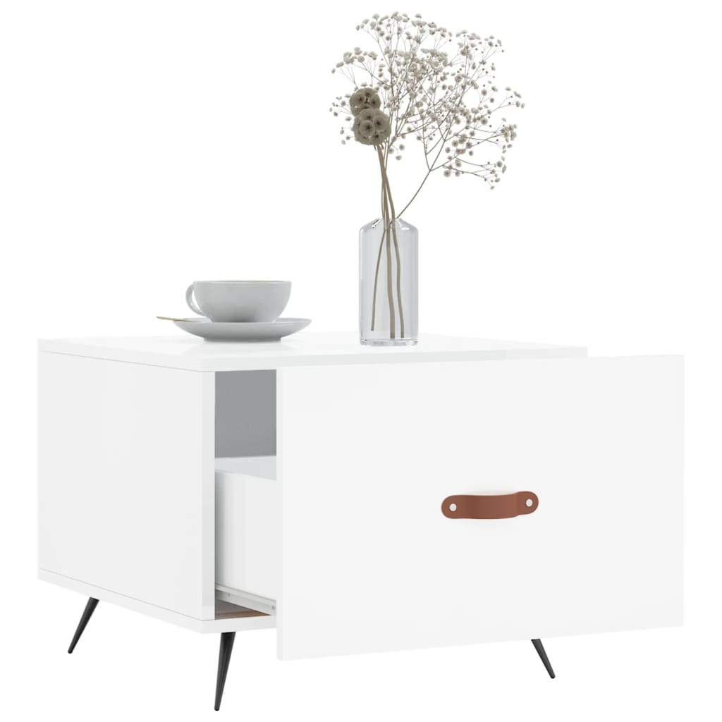 Salongbord 2 stk høyglans hvit 50x50x40 cm konstruert tre