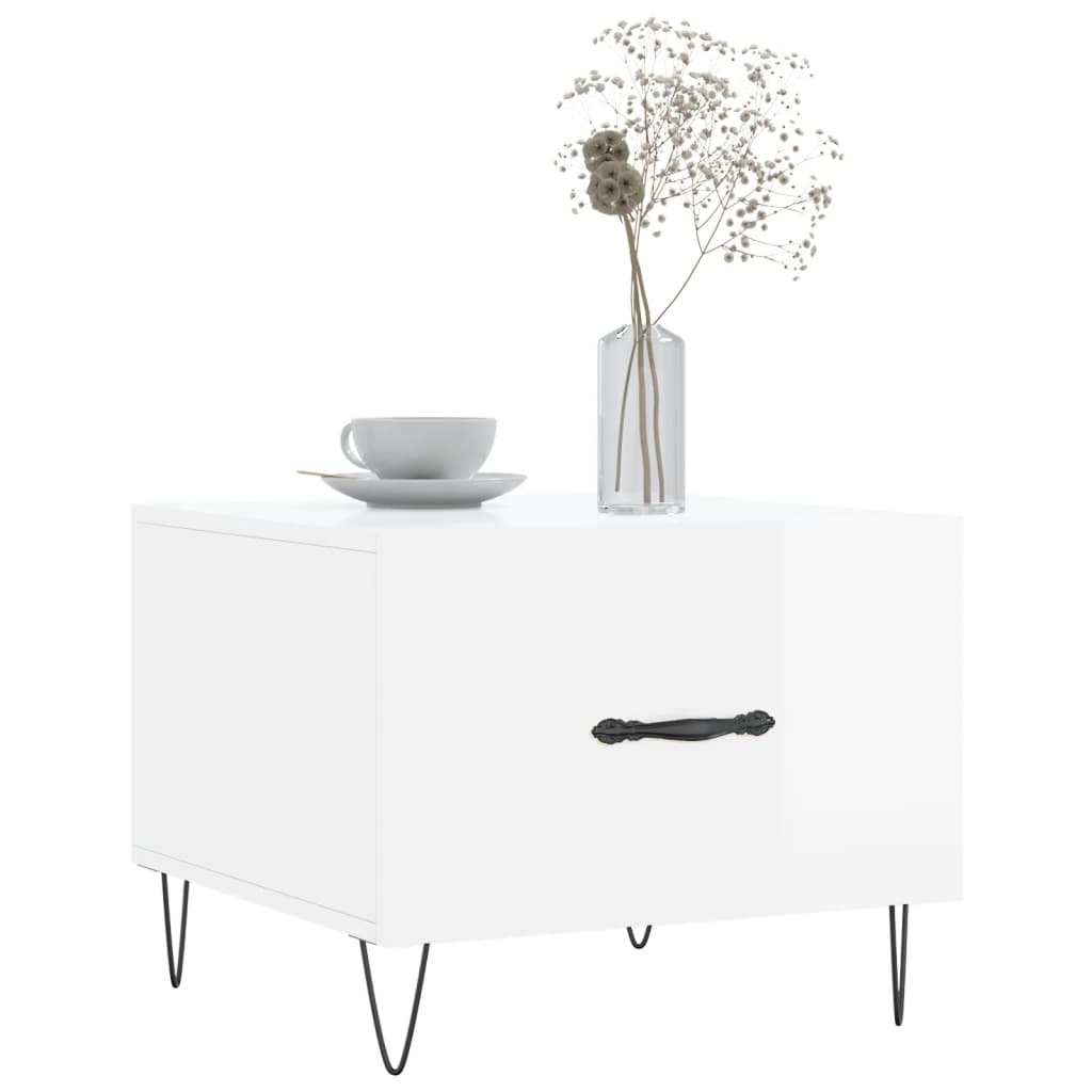 Salongbord 2 stk høyglans hvit 50x50x40 cm konstruert tre