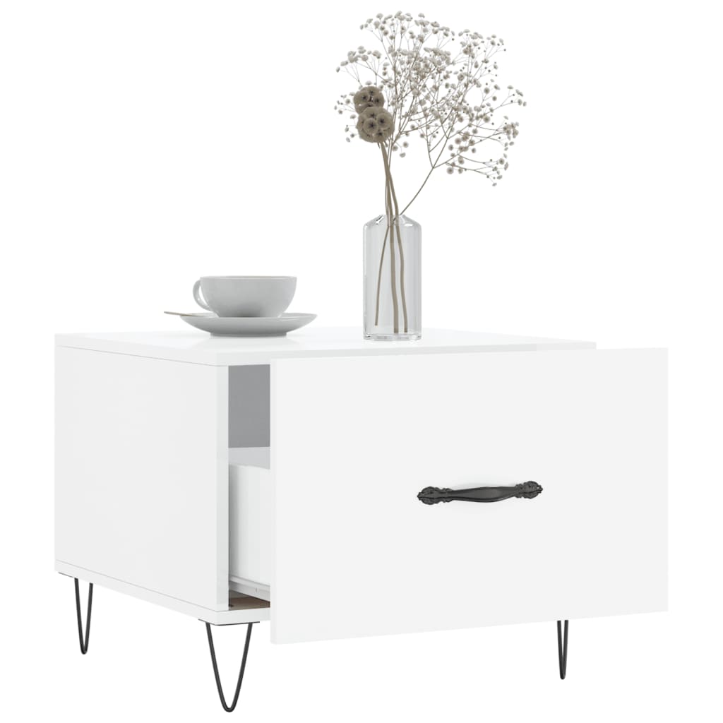 Salongbord 2 stk høyglans hvit 50x50x40 cm konstruert tre
