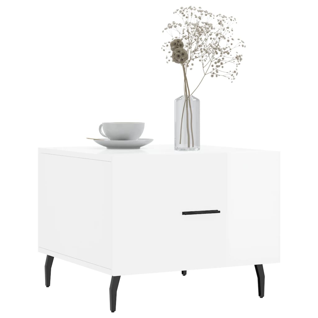Salongbord 2 stk høyglans hvit 50x50x40 cm konstruert tre