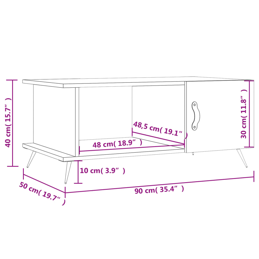 Salongbord betonggrå 90x50x40 cm konstruert tre