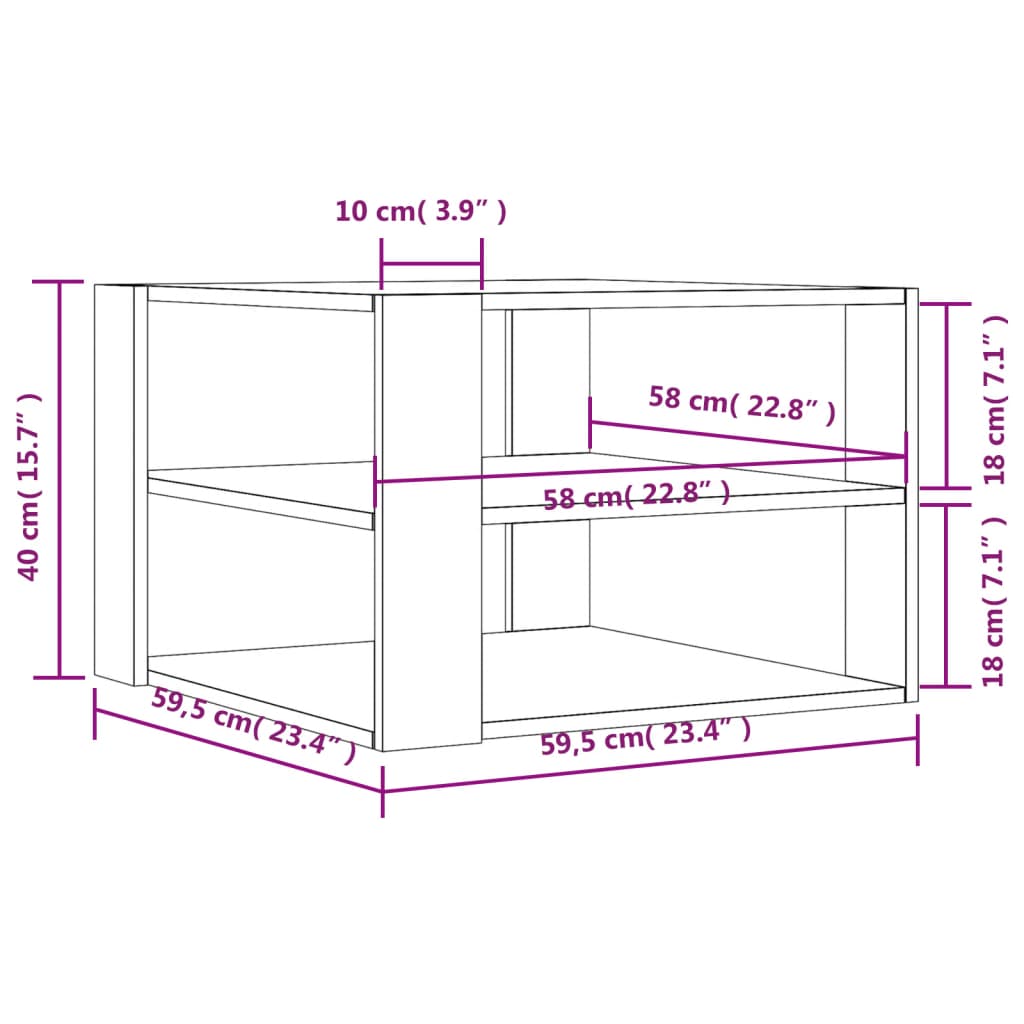 Salongbord røkt eik 59,5x59,5x40 cm konstruert tre