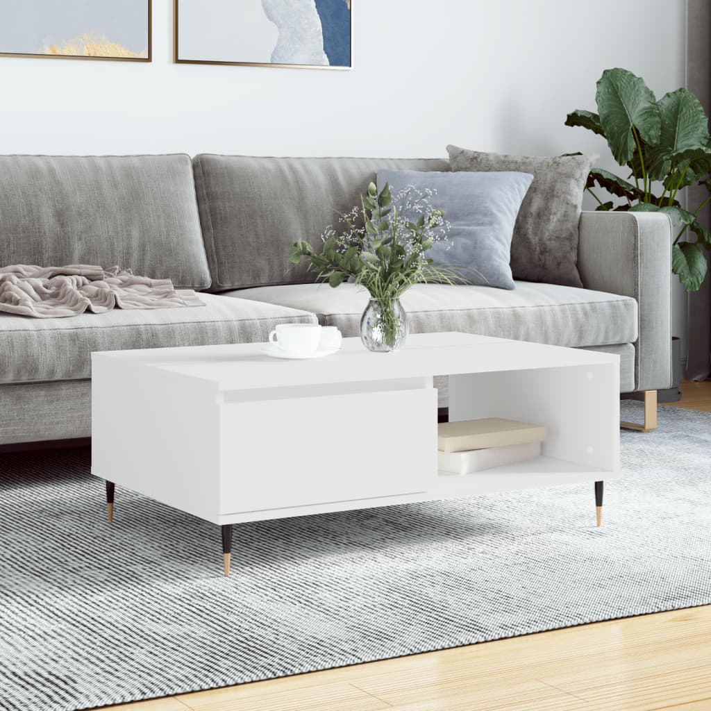 Salongbord hvit 90x60x35 cm konstruert tre
