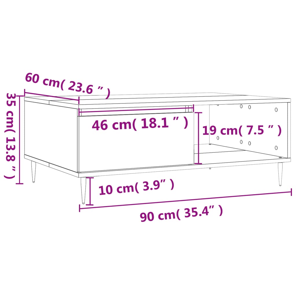 Salongbord betonggrå 90x60x35 cm konstruert tre