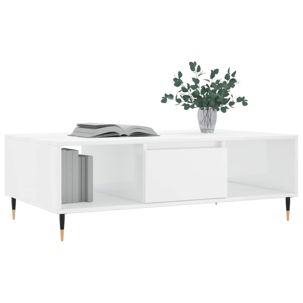Salongbord høyglans hvit 104x60x35 cm konstruert tre