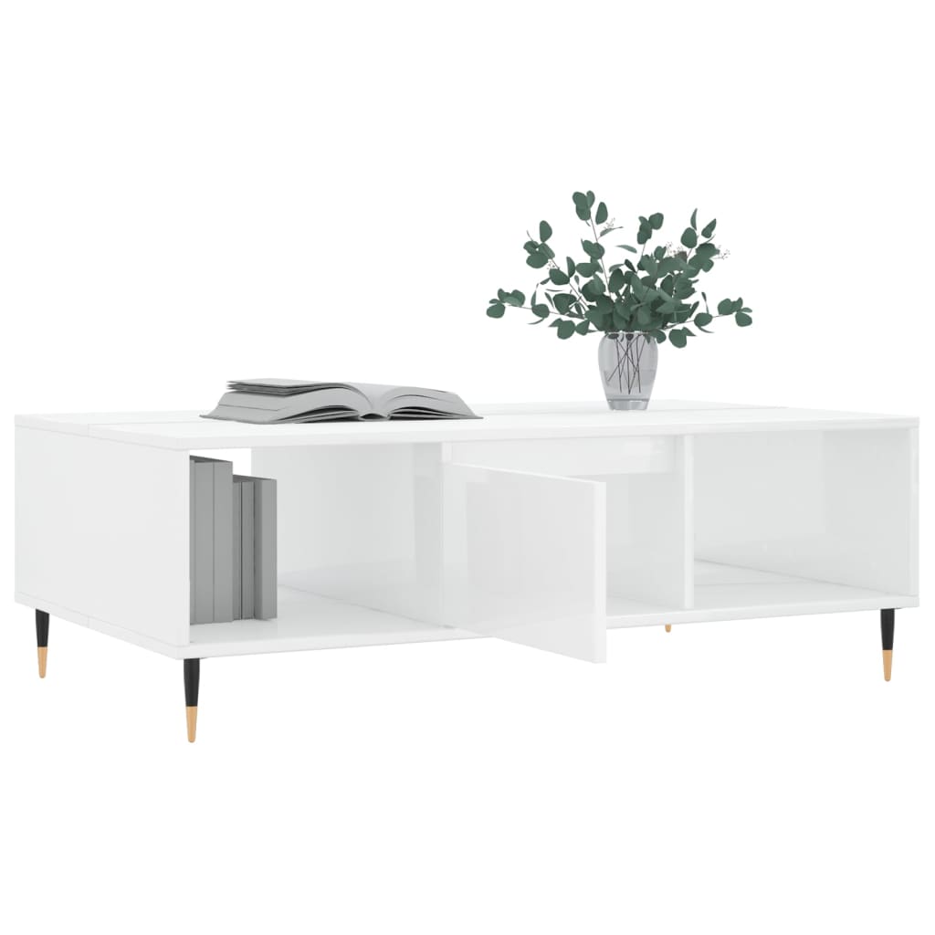 Salongbord høyglans hvit 104x60x35 cm konstruert tre