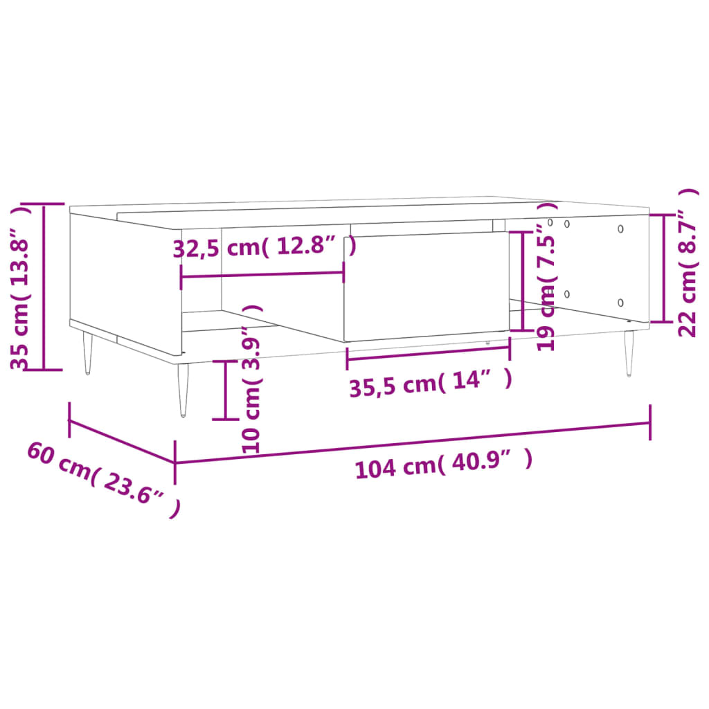 Salongbord høyglans hvit 104x60x35 cm konstruert tre