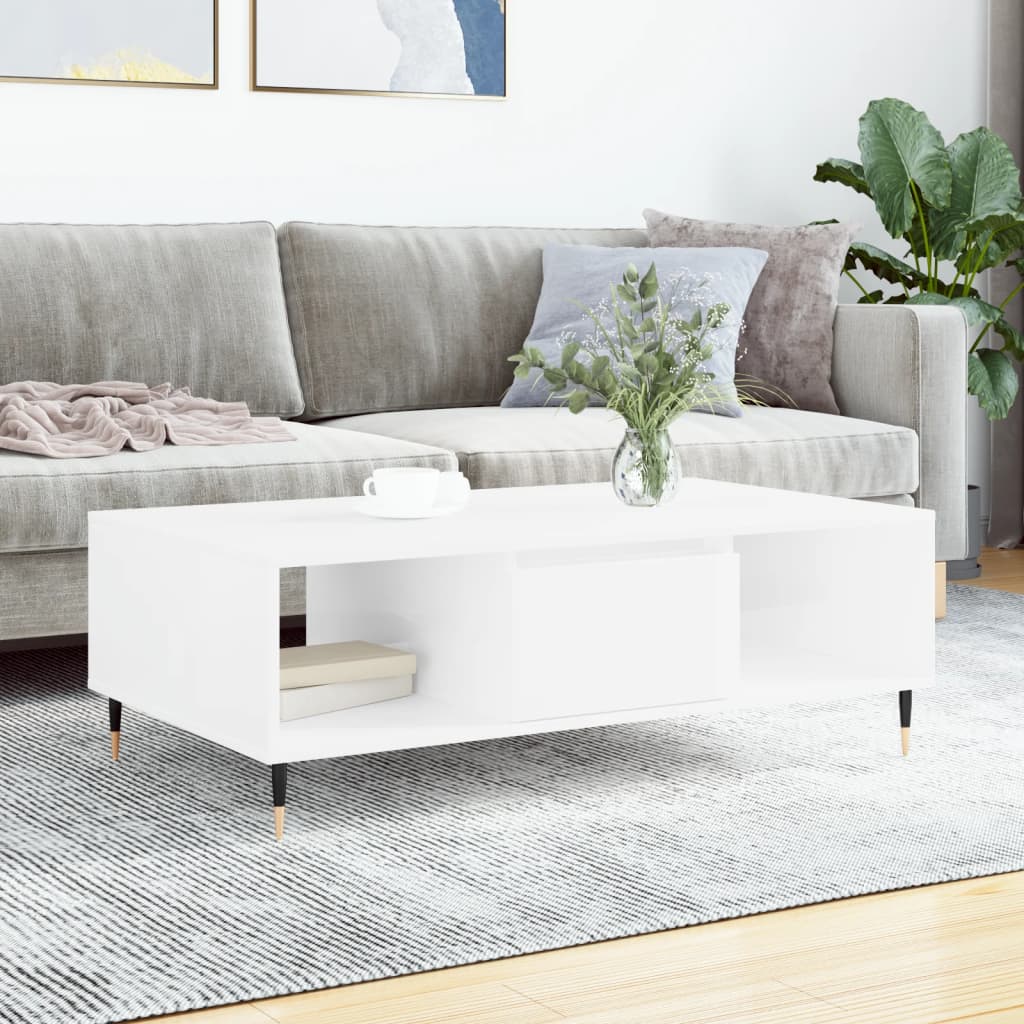 Salongbord høyglans hvit 104x60x35 cm konstruert tre