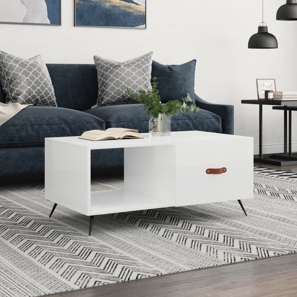 Salongbord høyglans hvit 90x50x40 cm konstruert tre