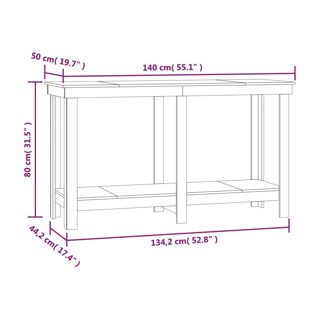 Arbeidsbenk hvit 140x50x80 cm heltre furu