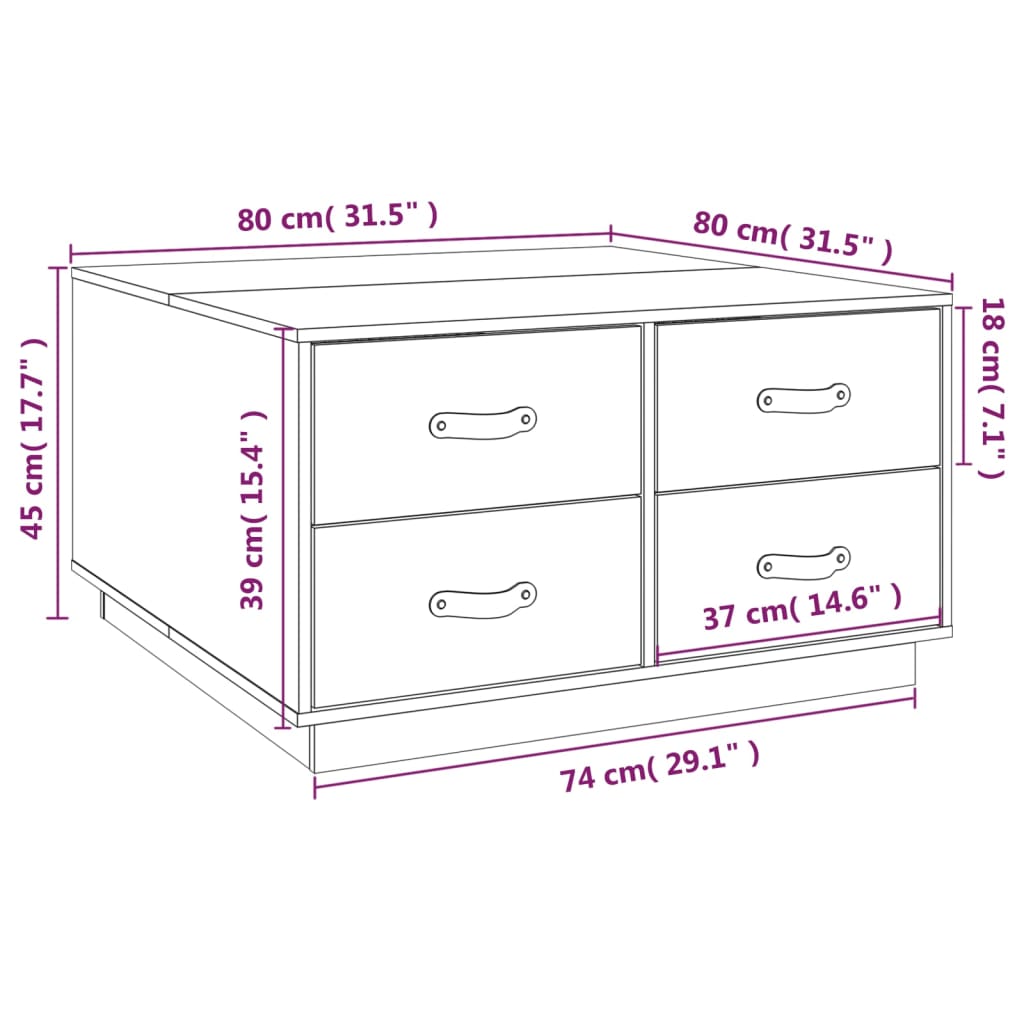Salongbord 80x80x45 cm heltre furu
