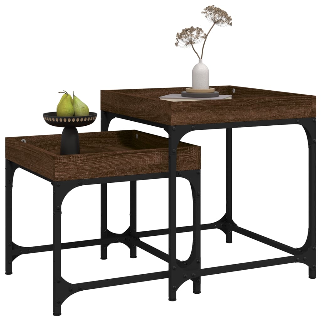 Sidebord 2 stk brun eik konstruert tre