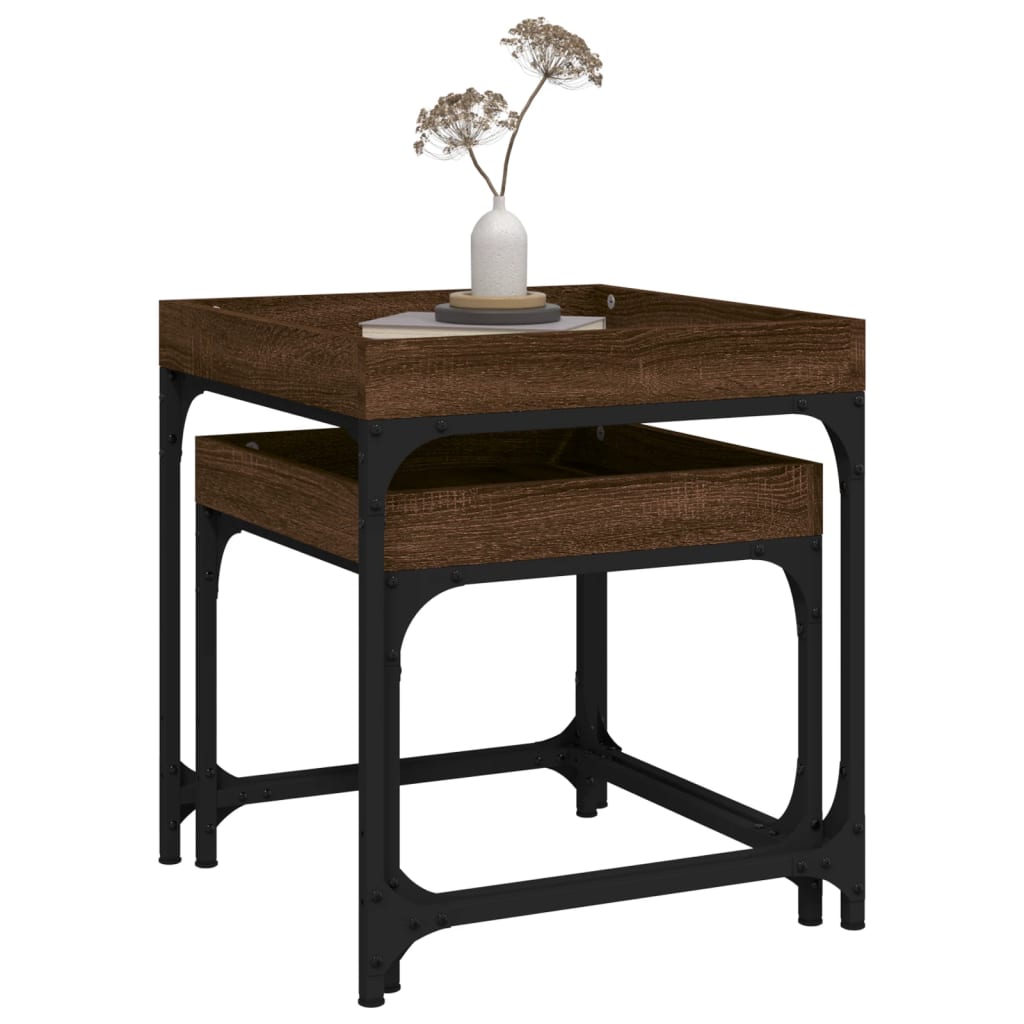 Sidebord 2 stk brun eik konstruert tre
