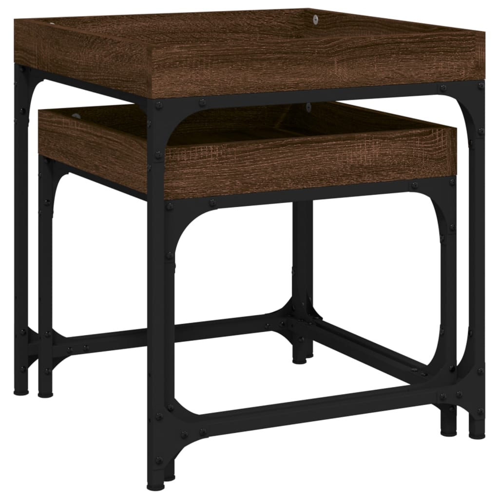 Sidebord 2 stk brun eik konstruert tre