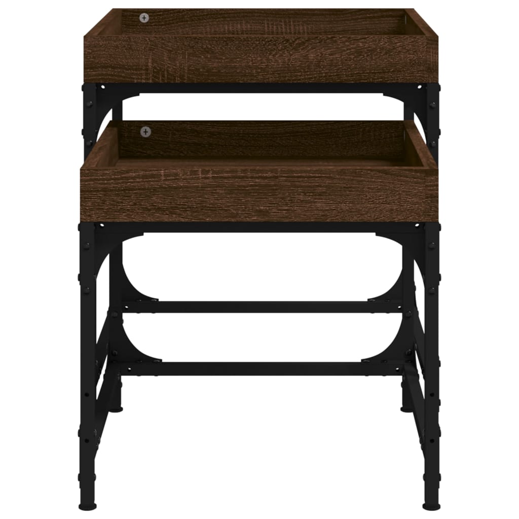 Sidebord 2 stk brun eik konstruert tre