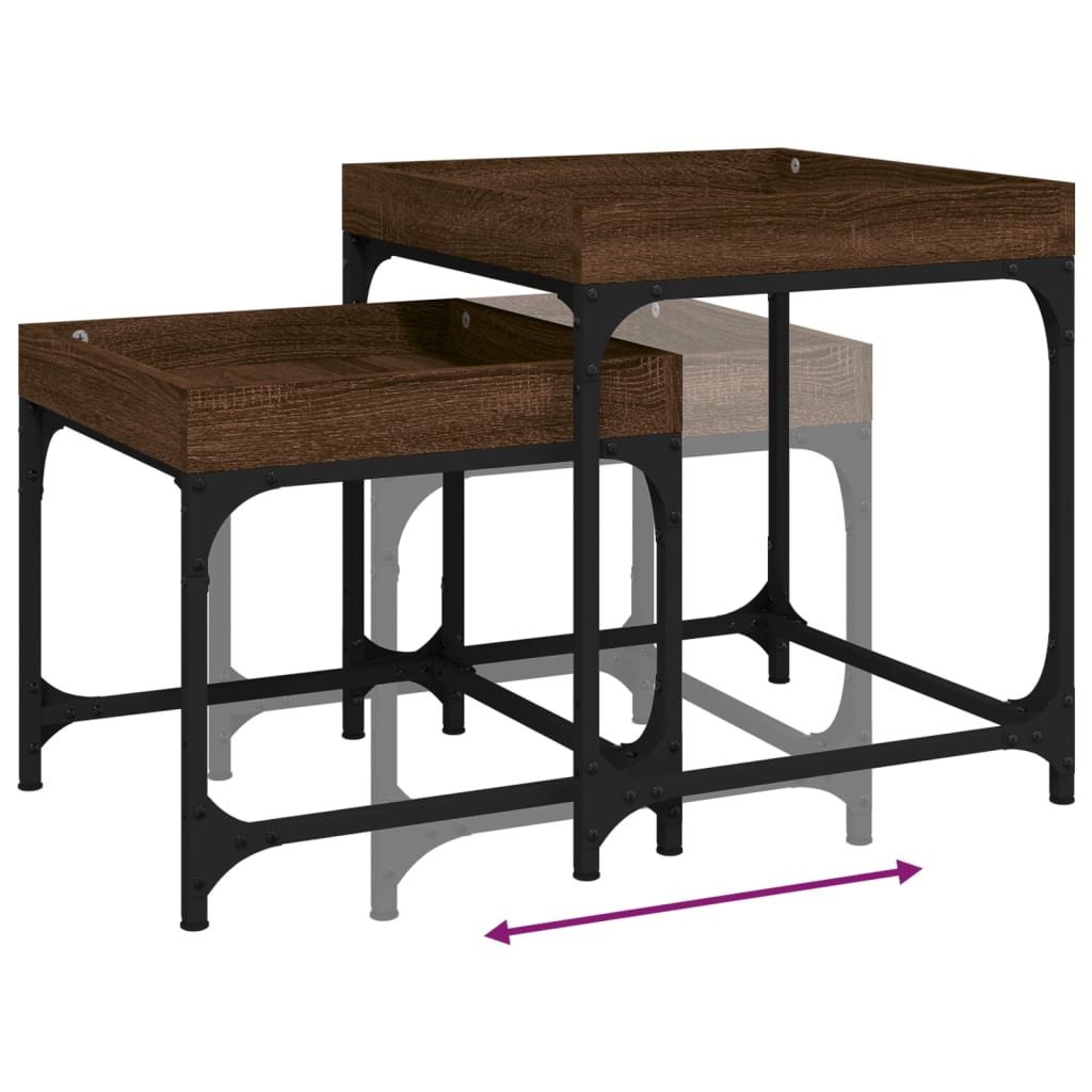 Sidebord 2 stk brun eik konstruert tre