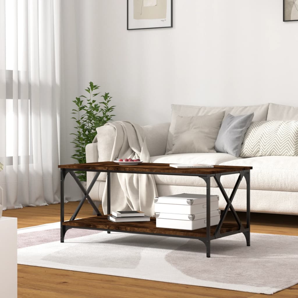 Salongbord røkt eik 100x50x45 cm konstruert tre og jern