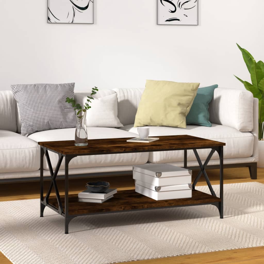 Salongbord røkt eik 100x50x45 cm konstruert tre og jern