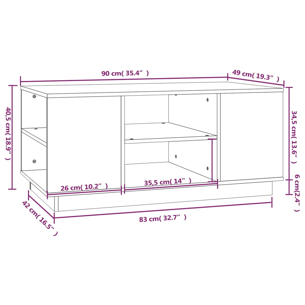Salongbord honningbrun 90x49x40,5 cm heltre furu