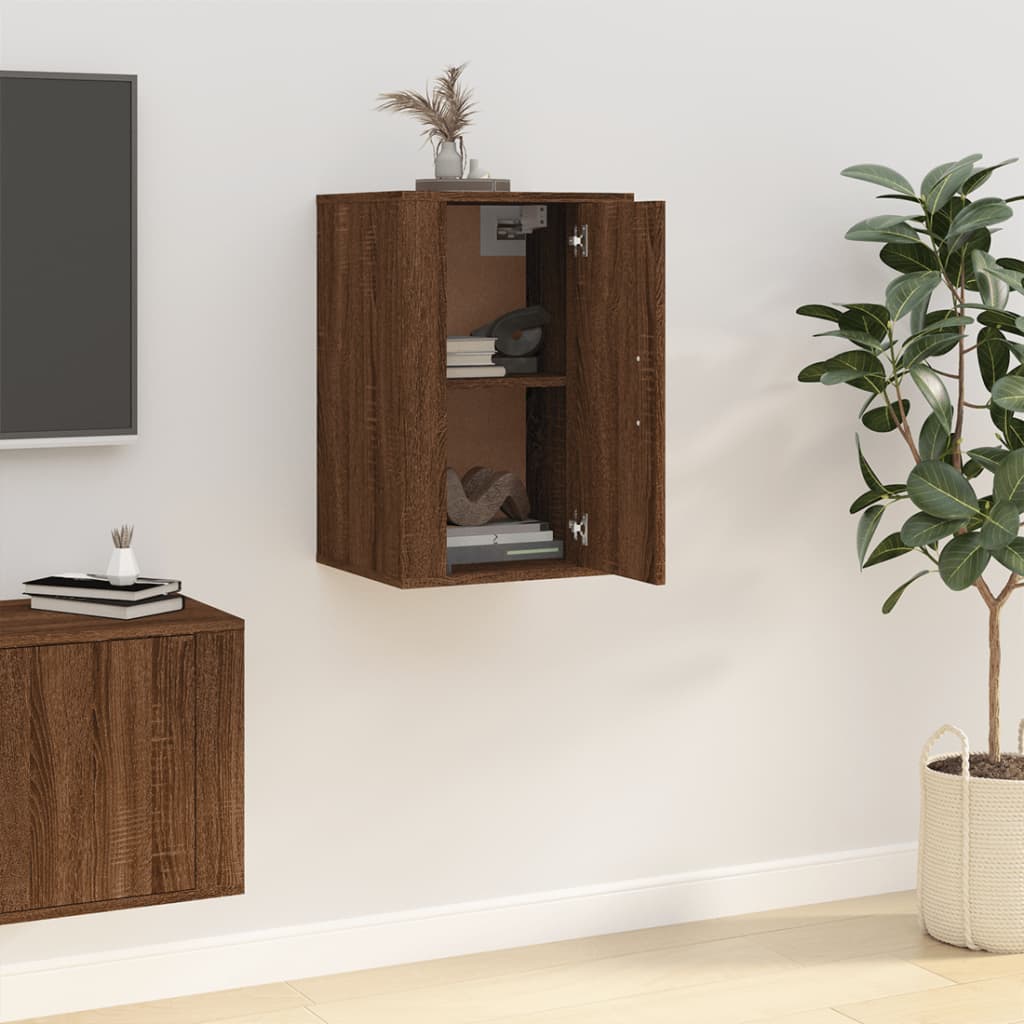 Vegghengt TV-benk brun eik 40x34,5x60 cm