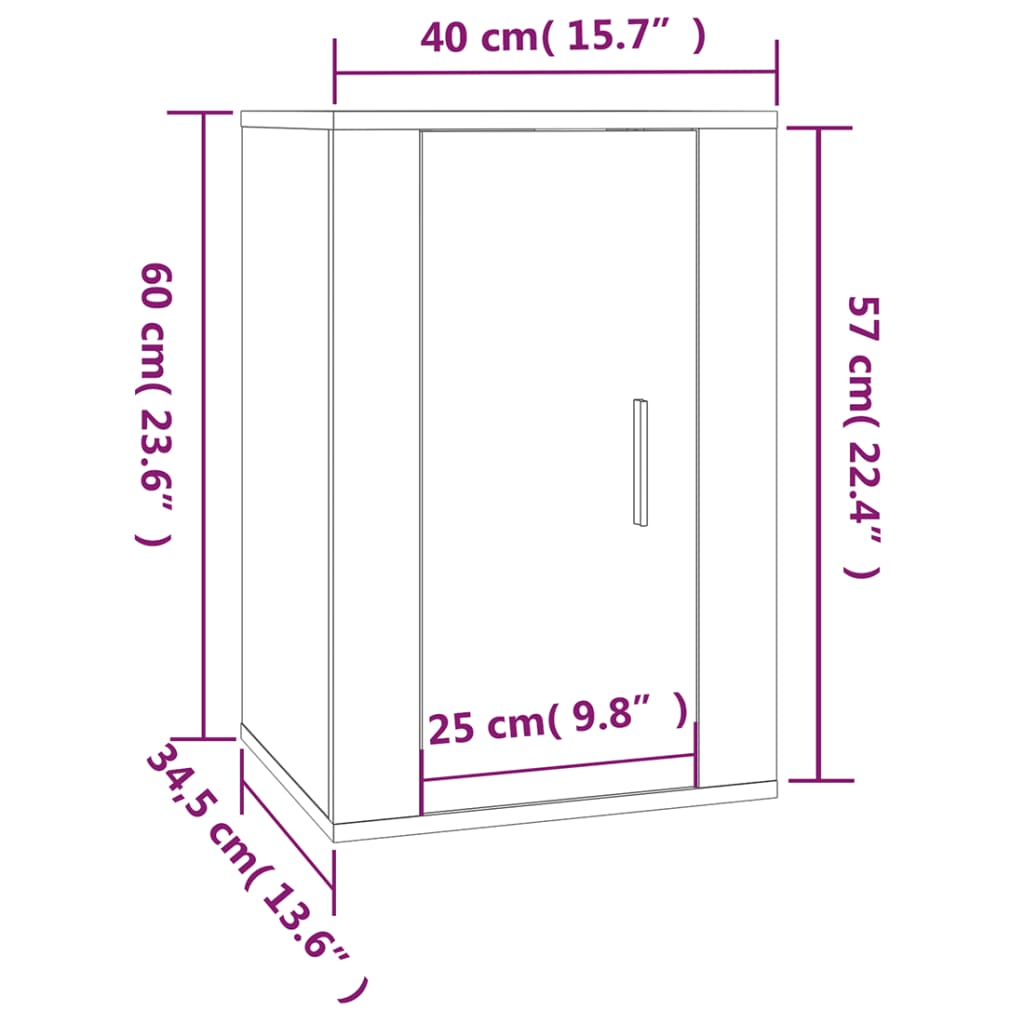 Vegghengt TV-benk brun eik 40x34,5x60 cm