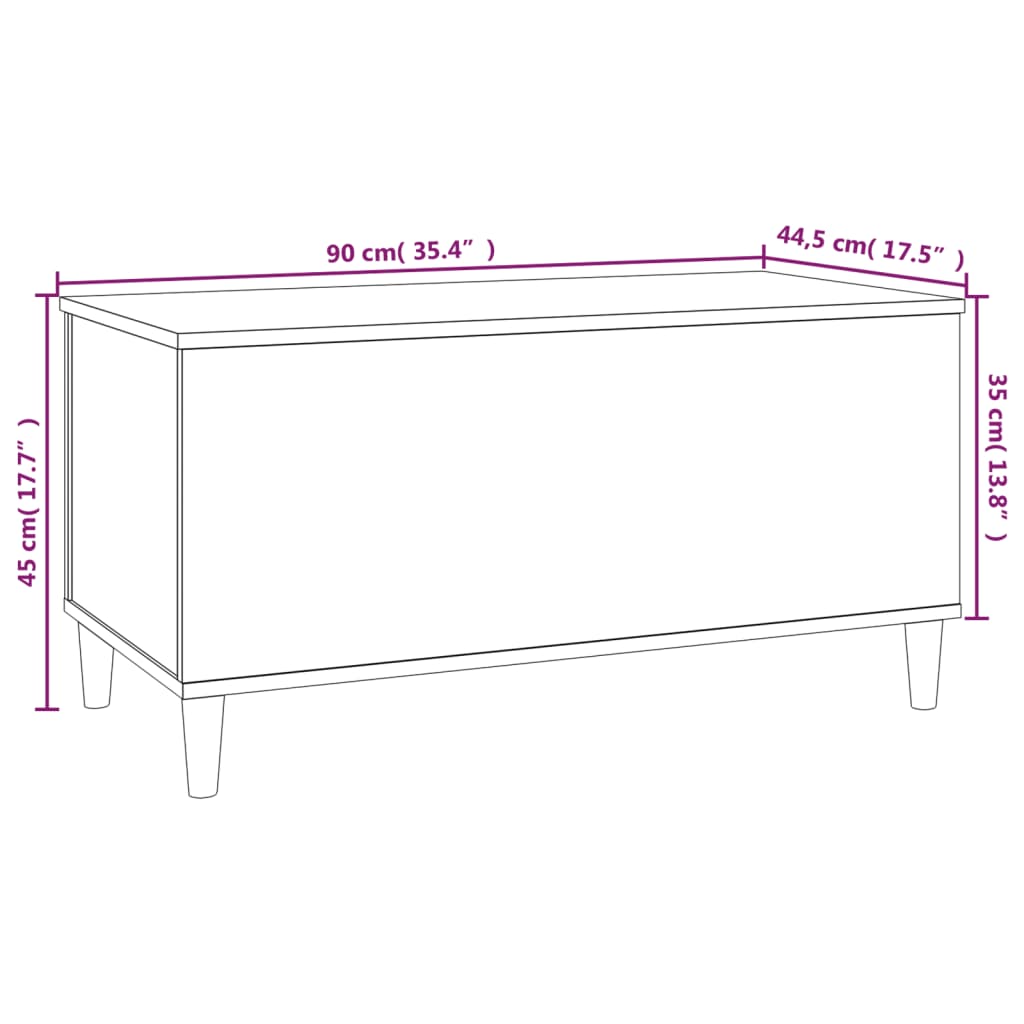 Salongbord hvit 90x44,5x45 cm konstruert tre