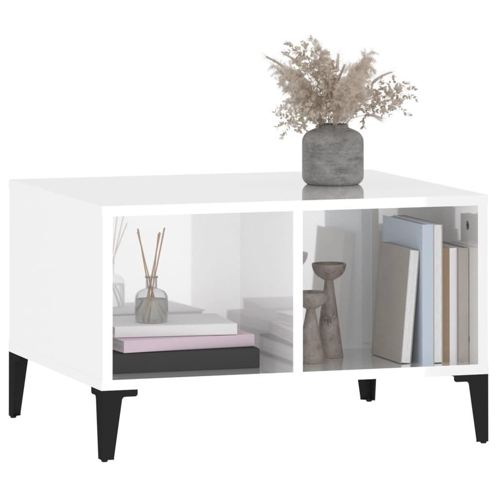 Salongbord høyglans hvit 60x50x36,5 cm konstruert tre