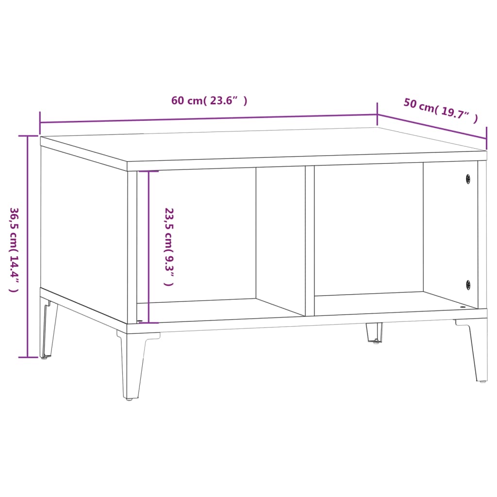 Salongbord høyglans hvit 60x50x36,5 cm konstruert tre