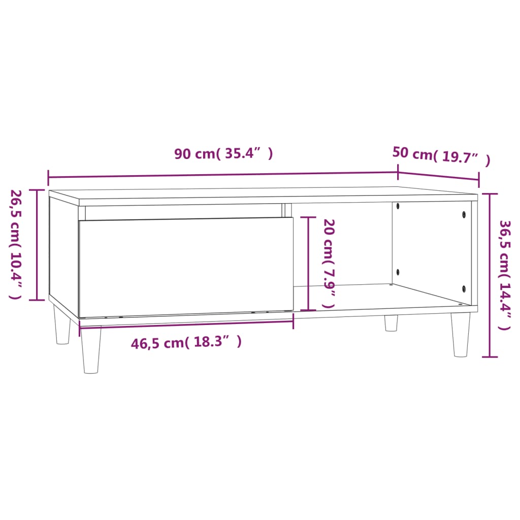 Salongbord grå sonoma 90x50x36,5 cm konstruert tre