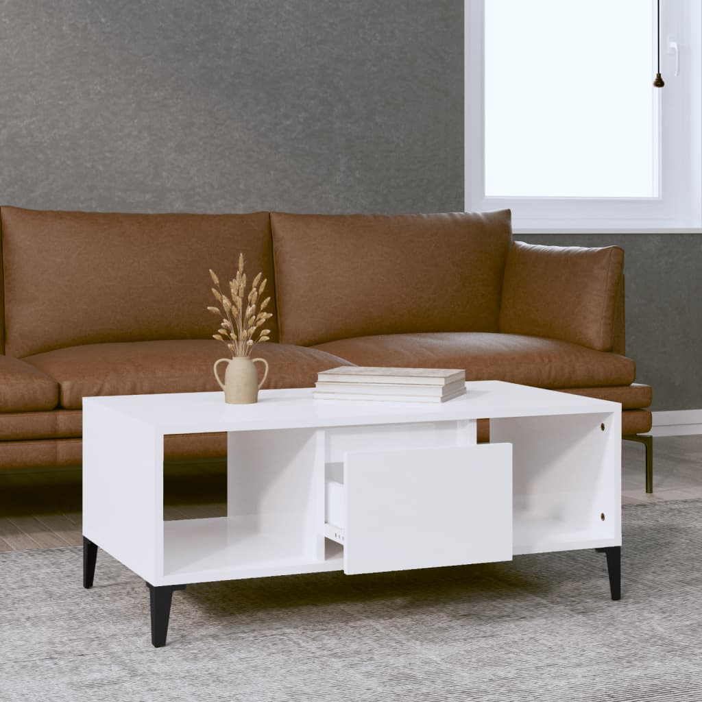Salongbord høyglans hvit 90x50x36,5 cm konstruert tre