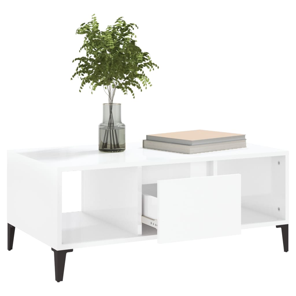 Salongbord høyglans hvit 90x50x36,5 cm konstruert tre