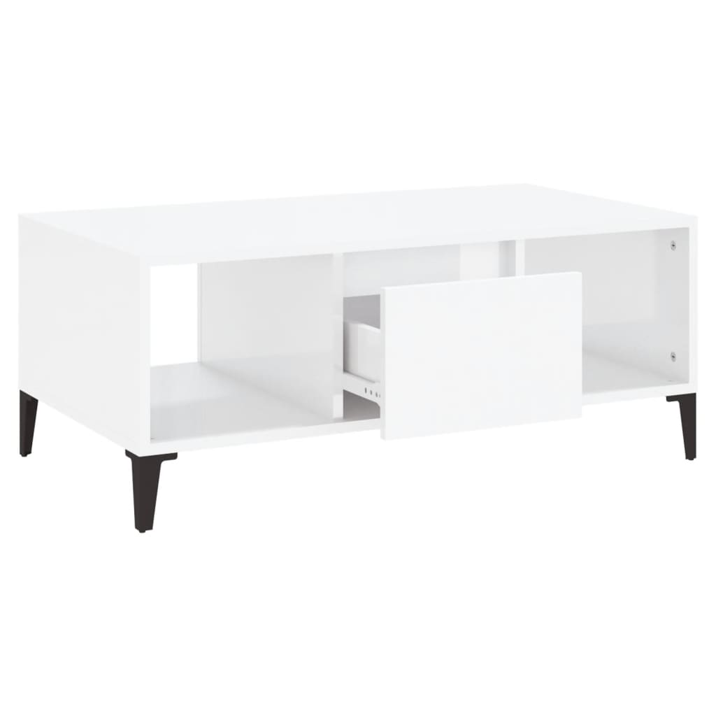 Salongbord høyglans hvit 90x50x36,5 cm konstruert tre