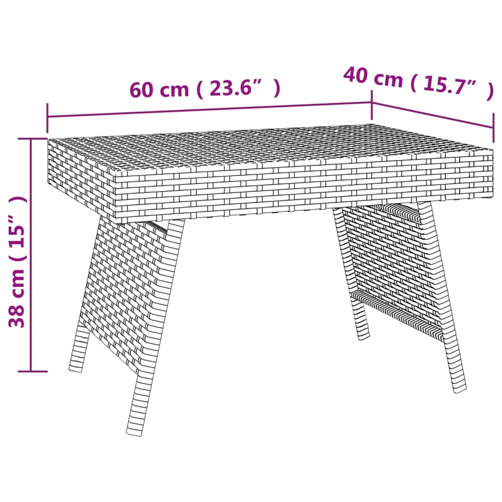 Sammenleggbart sidebord svart 60x40x38 cm polyrotting