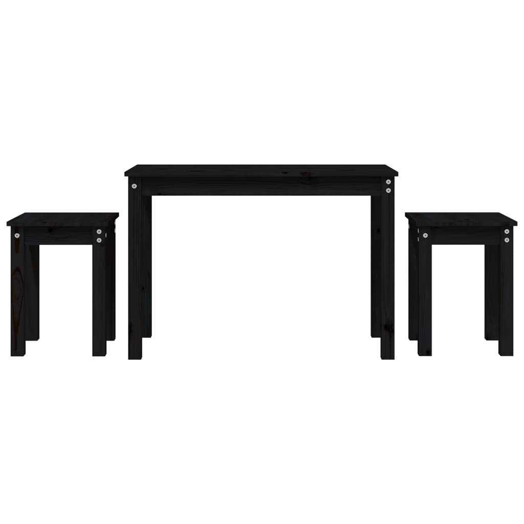Stablebord 3 stk svart heltre furu
